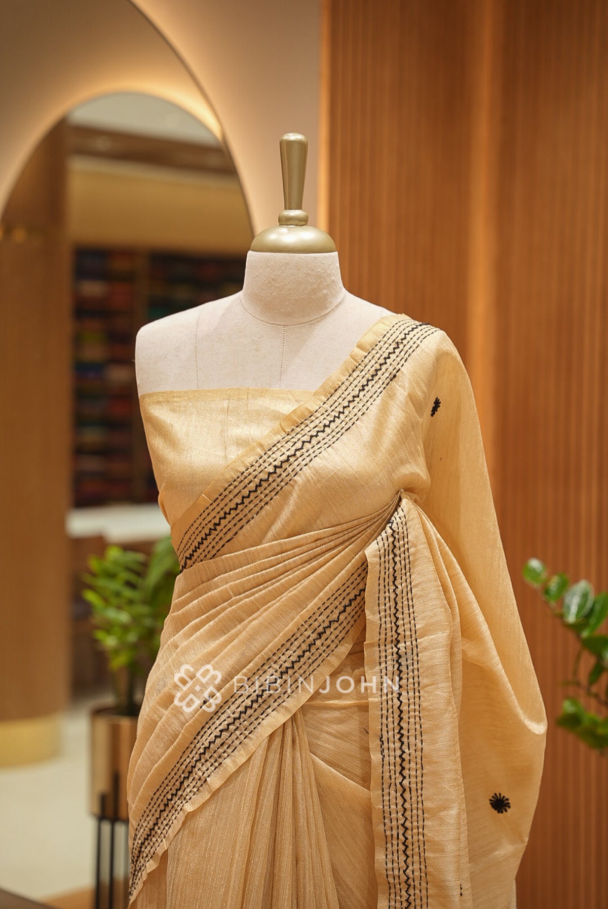 Silk Embroidery Saree For Women Champagne Gold BJ1655