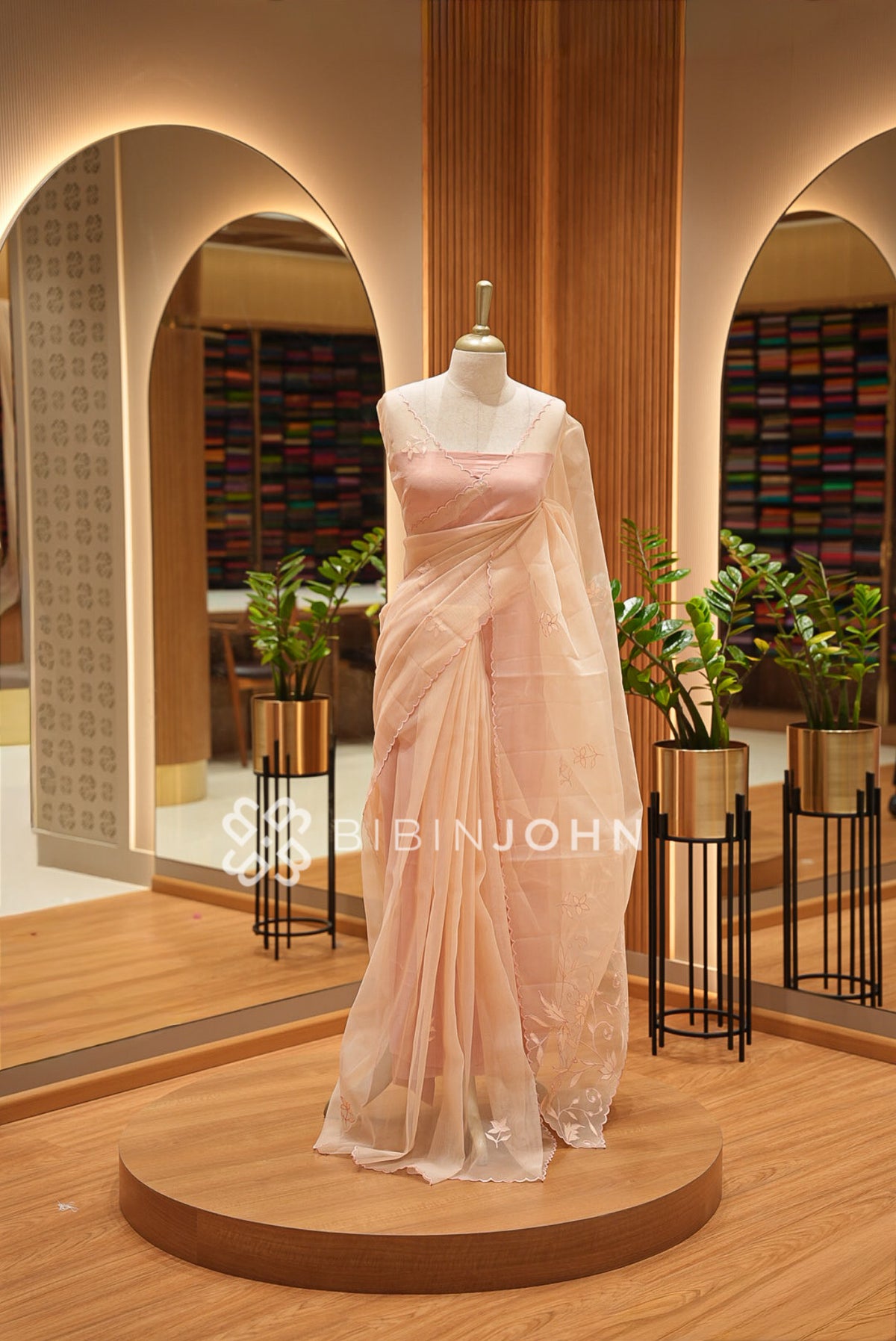 Organza Embroidery Saree Blush-Peach BJ1021