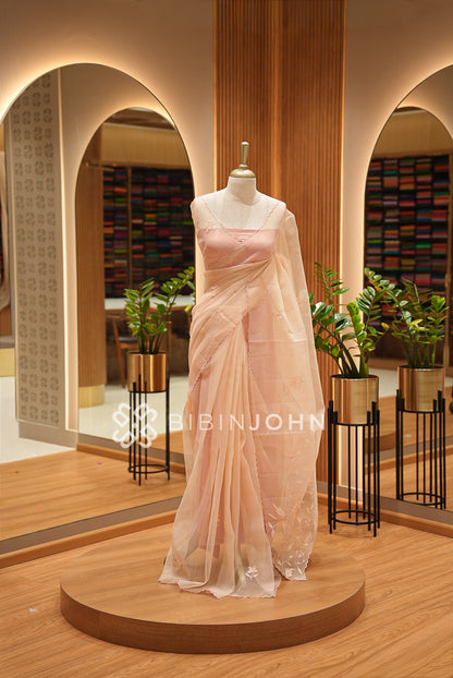 Organza Embroidery Saree Blush-Peach BJ1021