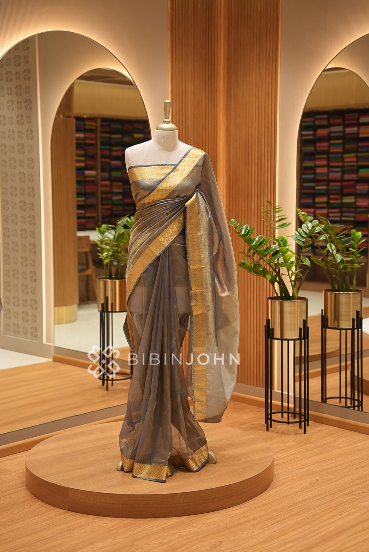 Tissue Banarasi Saree For Women Taupe Grey BJ1660