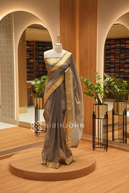 Tissue Banarasi Saree For Women Taupe Grey BJ1660