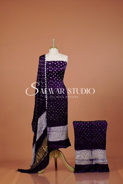 Pure Bandhani Unstitched Salwar Suit Dress Material Deep Purple AC0313