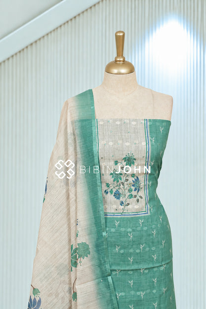 Chanderi Embroidery Unstitched Salwar Suit Material Sea Green BJ2076