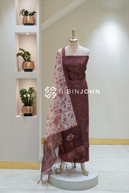 Organza Unstitched Salwar Suits Material Deep Mauve With Dusty Rose Pink BJ2754