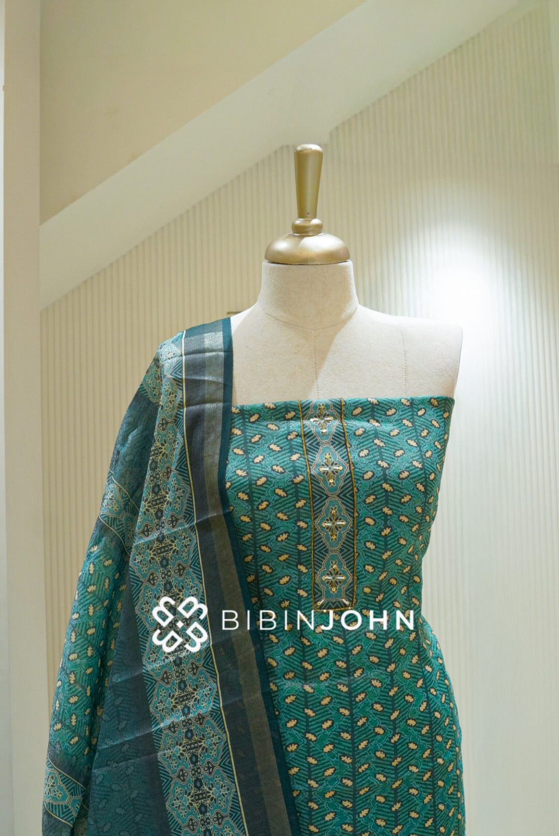 Tissue Linen Embroidery Unstitched Salwar Suit Material Teal Blue BJ2712