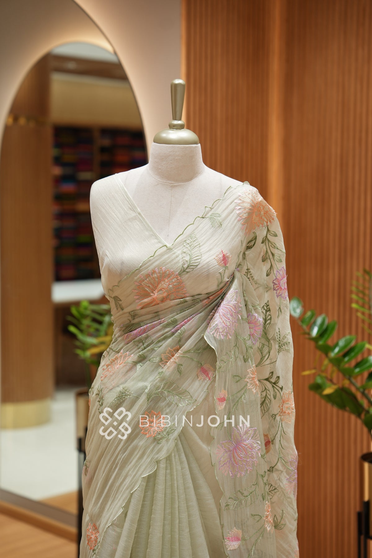 Organza Embroidery Saree For Women Light Pista Green BJ2357