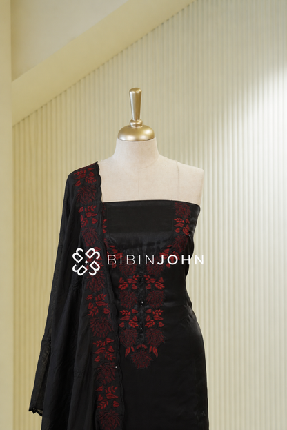 Organza Embroidery Unstitched Salwar Suit Material Black BJ1787