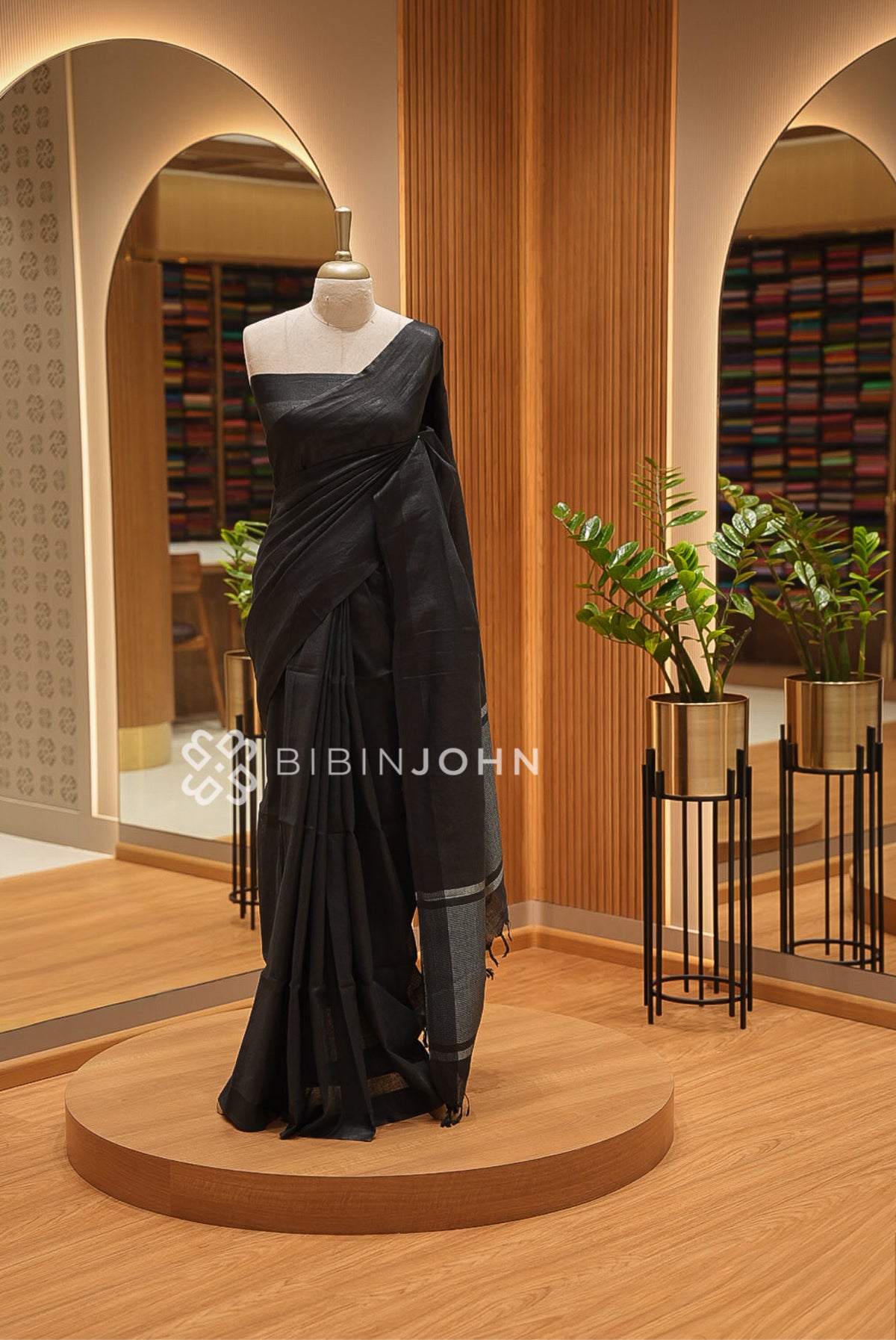 Linen Saree For Women Black BJ1652
