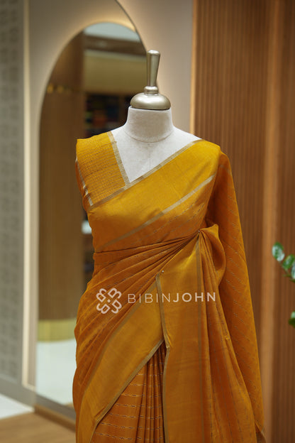 Semi Tussar Weaving Saree For Women Mustard Yellow BJ2448