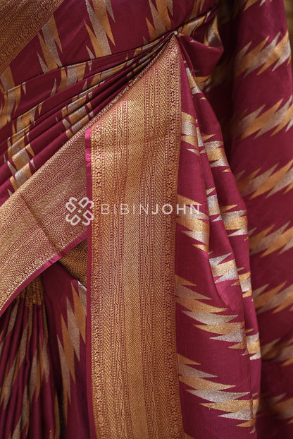 Silk Brocade Saree Wine BJ1031