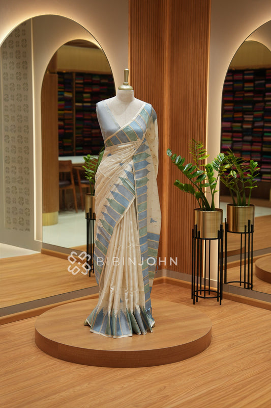 Printed Semi Tussar Saree For Women Champagne Beige BJ2389