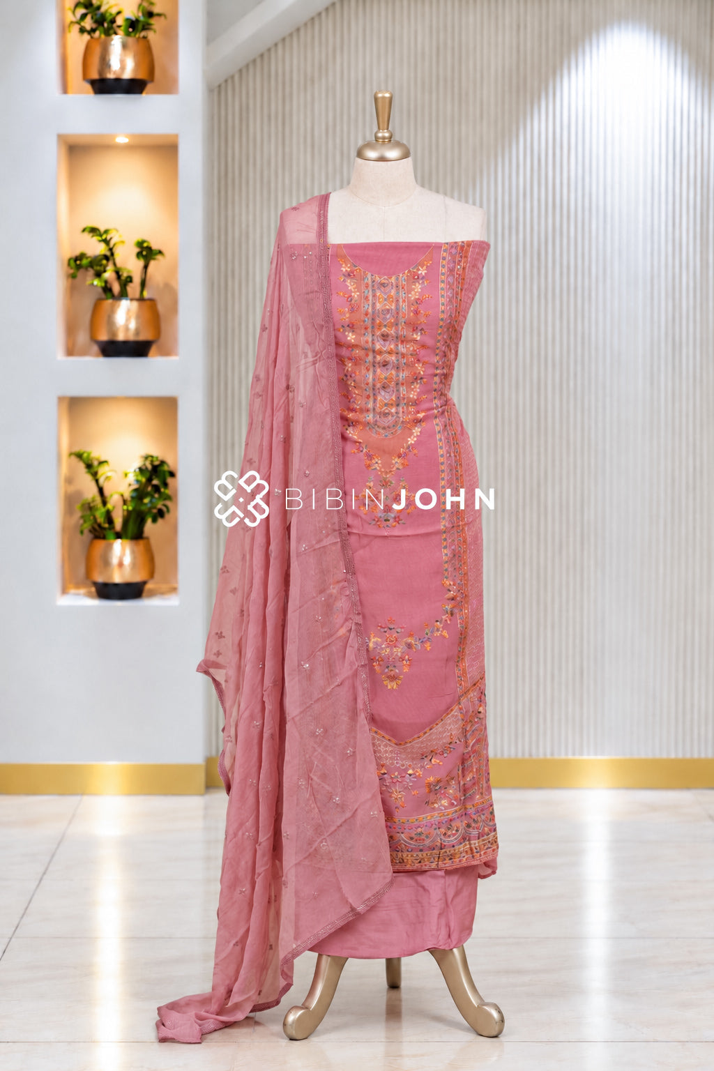 Organza Embroidery Unstitched Salwar Suit Material Dusty Rose Pink BJ1941