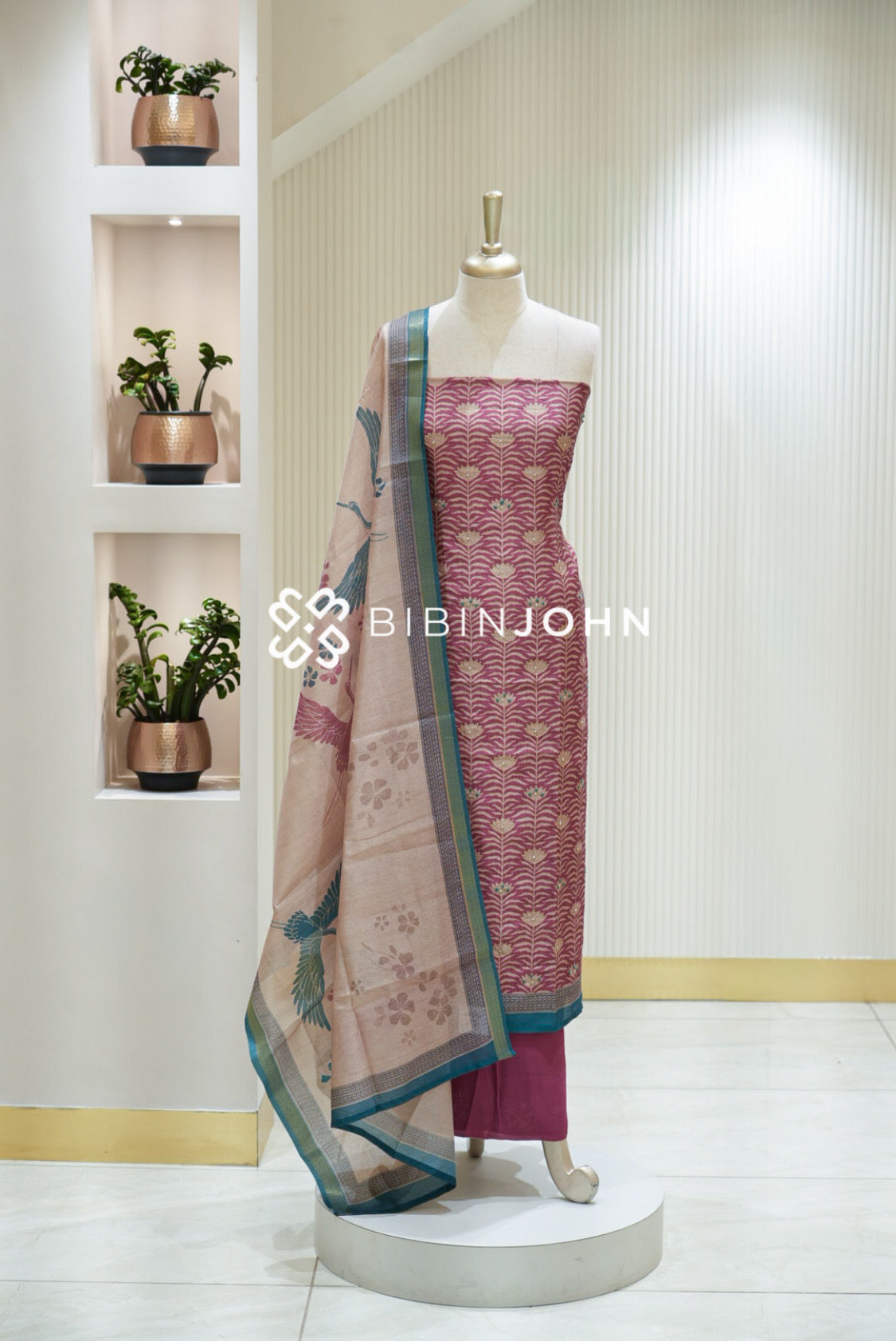 Semi Silk Embroidery Unstitched Salwar Suit Material Dusty Rose Pink BJ2173