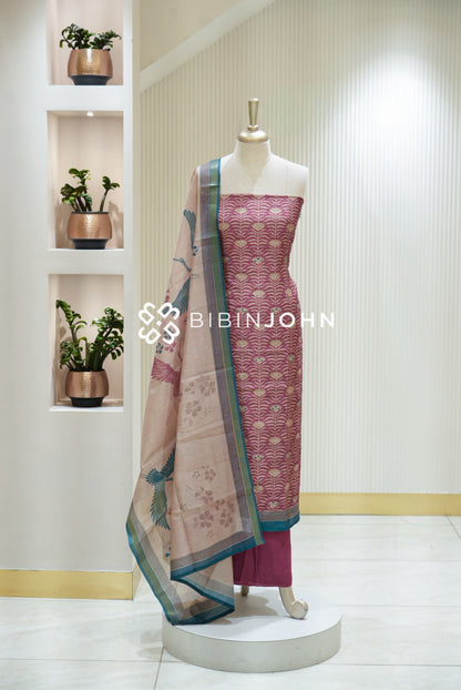 Semi Silk Embroidery Unstitched Salwar Suit Material Dusty Rose Pink BJ2173