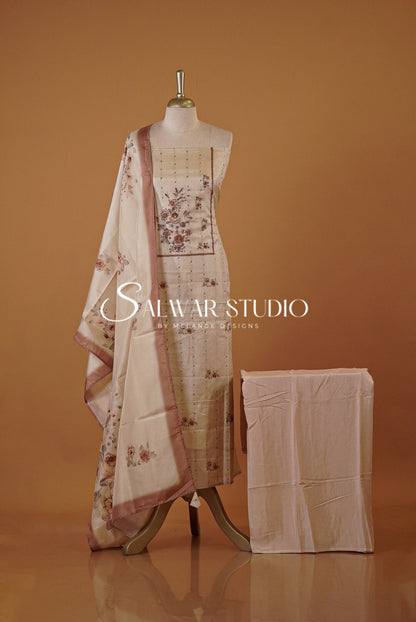 Semi Tusser Embroidery Salwar Suits AC0131