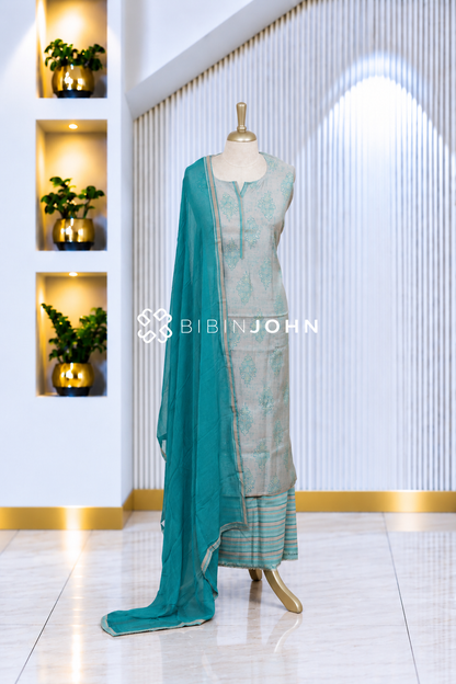 Semistitched Muslin Salwar Suit Material Light Ash Grey BJ2085