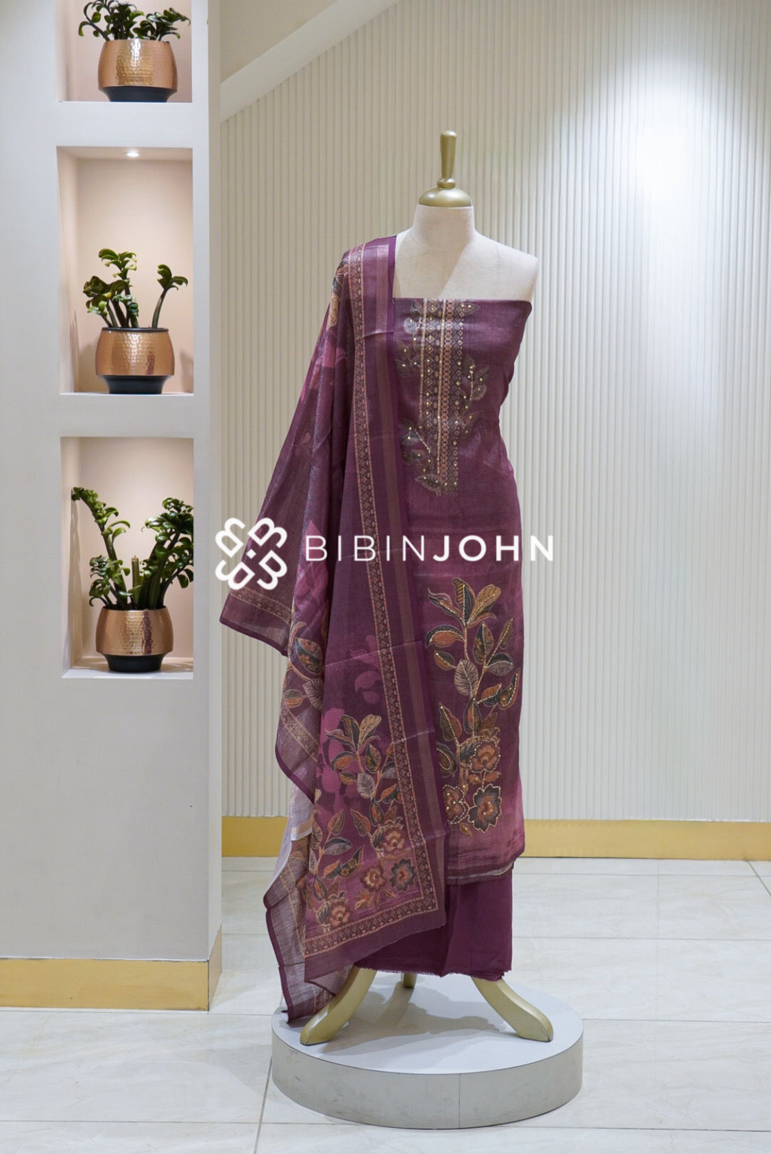 Art Tissue Linen Unstitched Salwar Suit Material Deep Plum Purple BJ2482