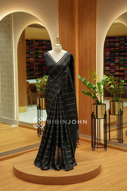 Semi Tussar Weaving Saree For Women Black BJ2332
