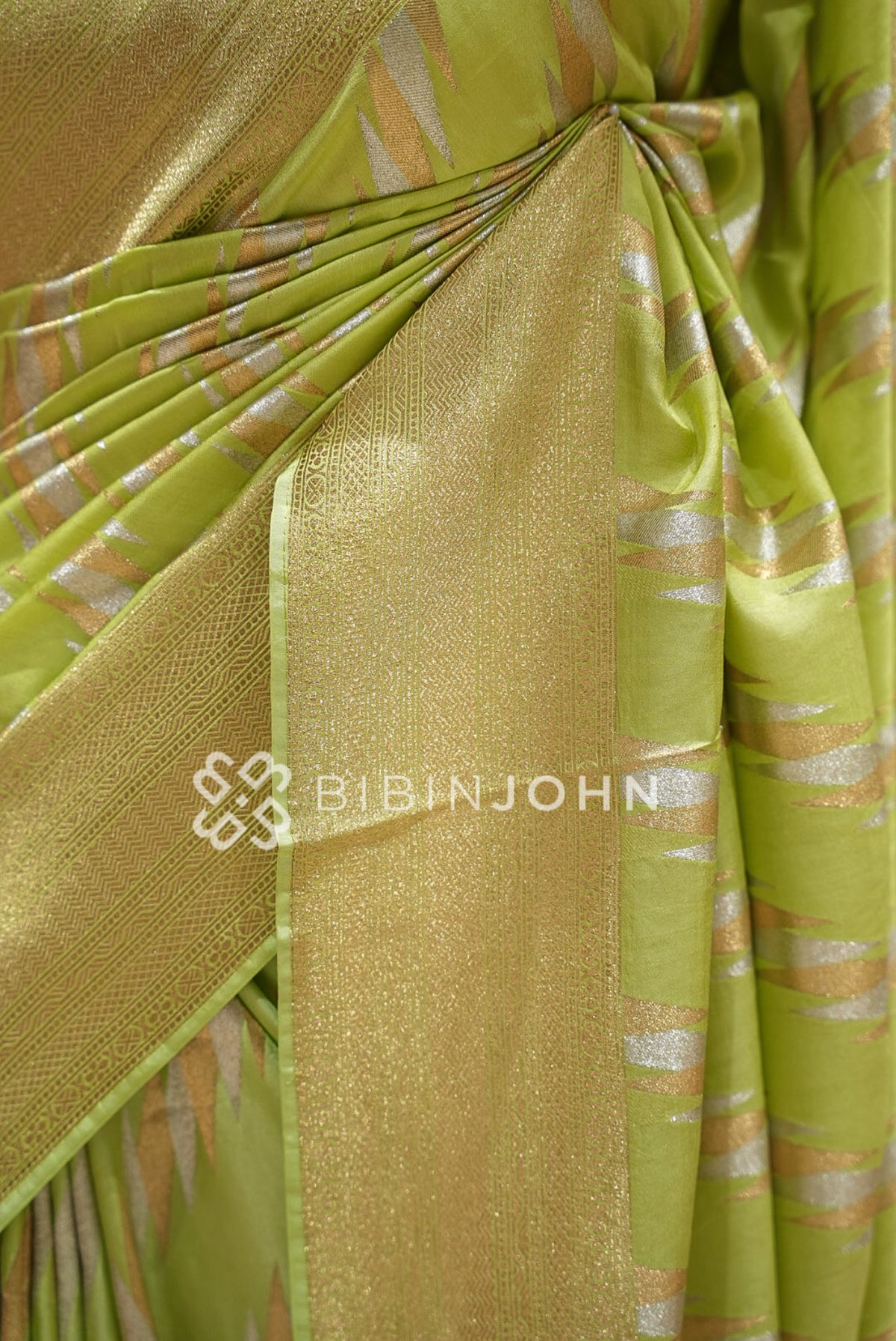 Silk Brocade Saree Lime-Green BJ1036