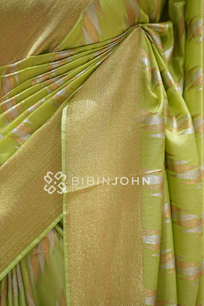 Silk Brocade Saree Lime-Green BJ1036