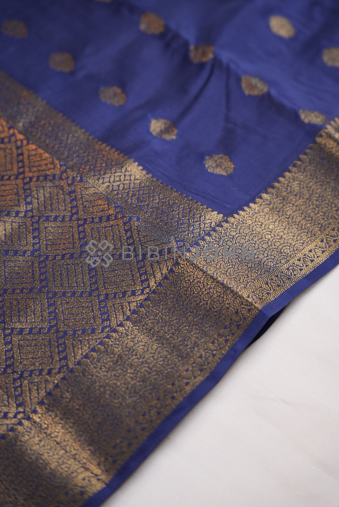 Semi Silk Saree For Women Royal Navy Blue pallu