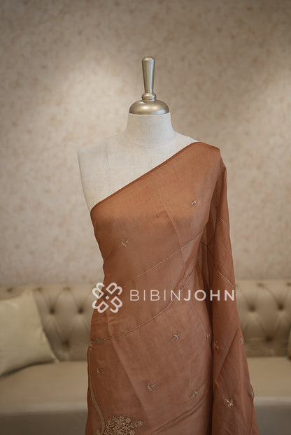 Chanderi Embroidery  Dupatta For Women Rust Brown BJ1734