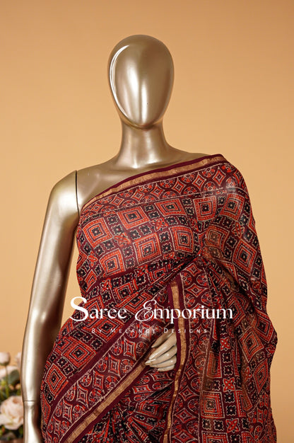 Printed Ajrakh Saree MDS0103