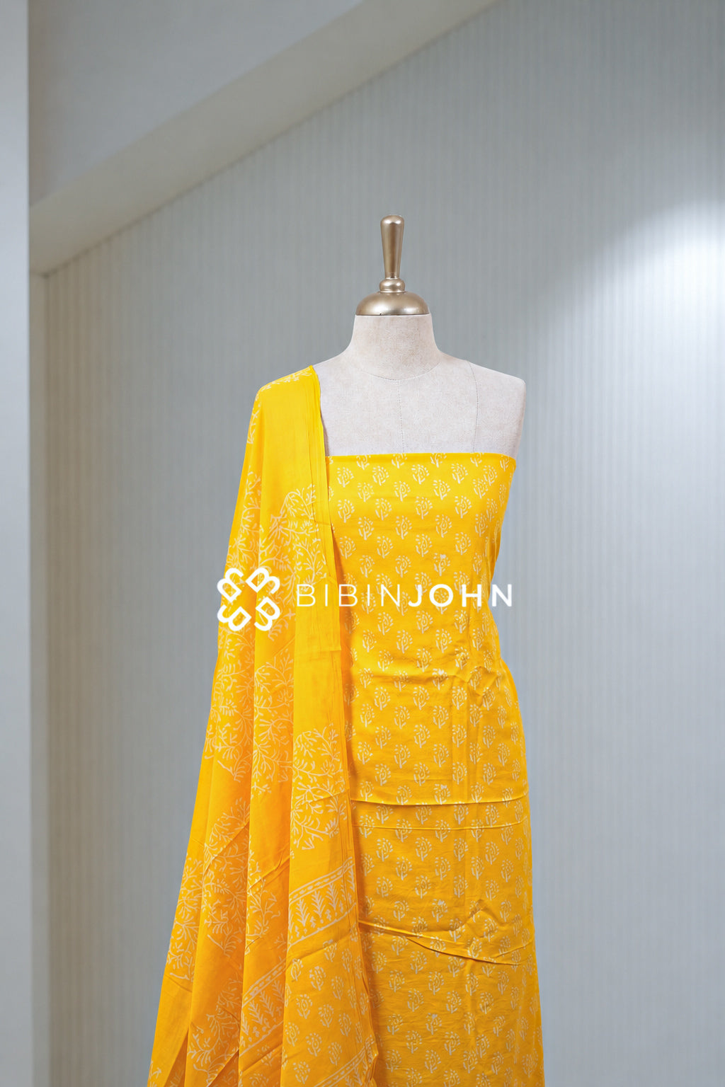 Printed Cotton Unstitched Salwar Suit Material Golden Yellow BJ2019