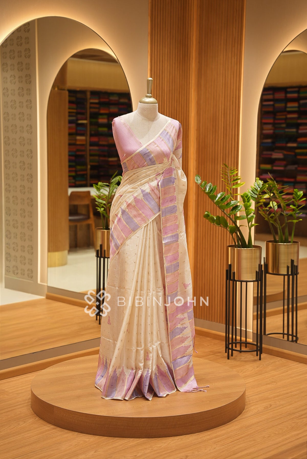Printed Semi Tussar Saree For Women Champagne Beige BJ2386