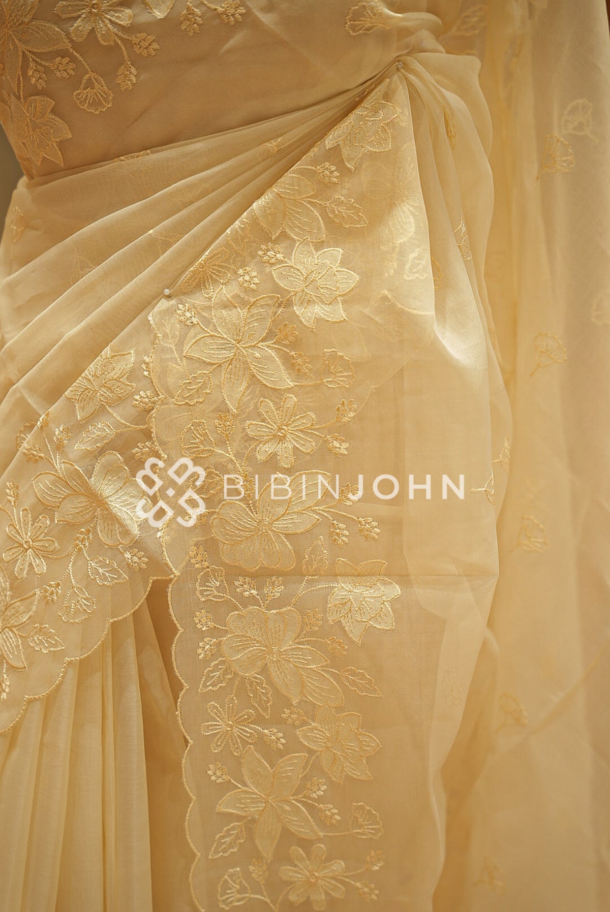 Organza Embroidery Saree Butter-Yellow BJ1020