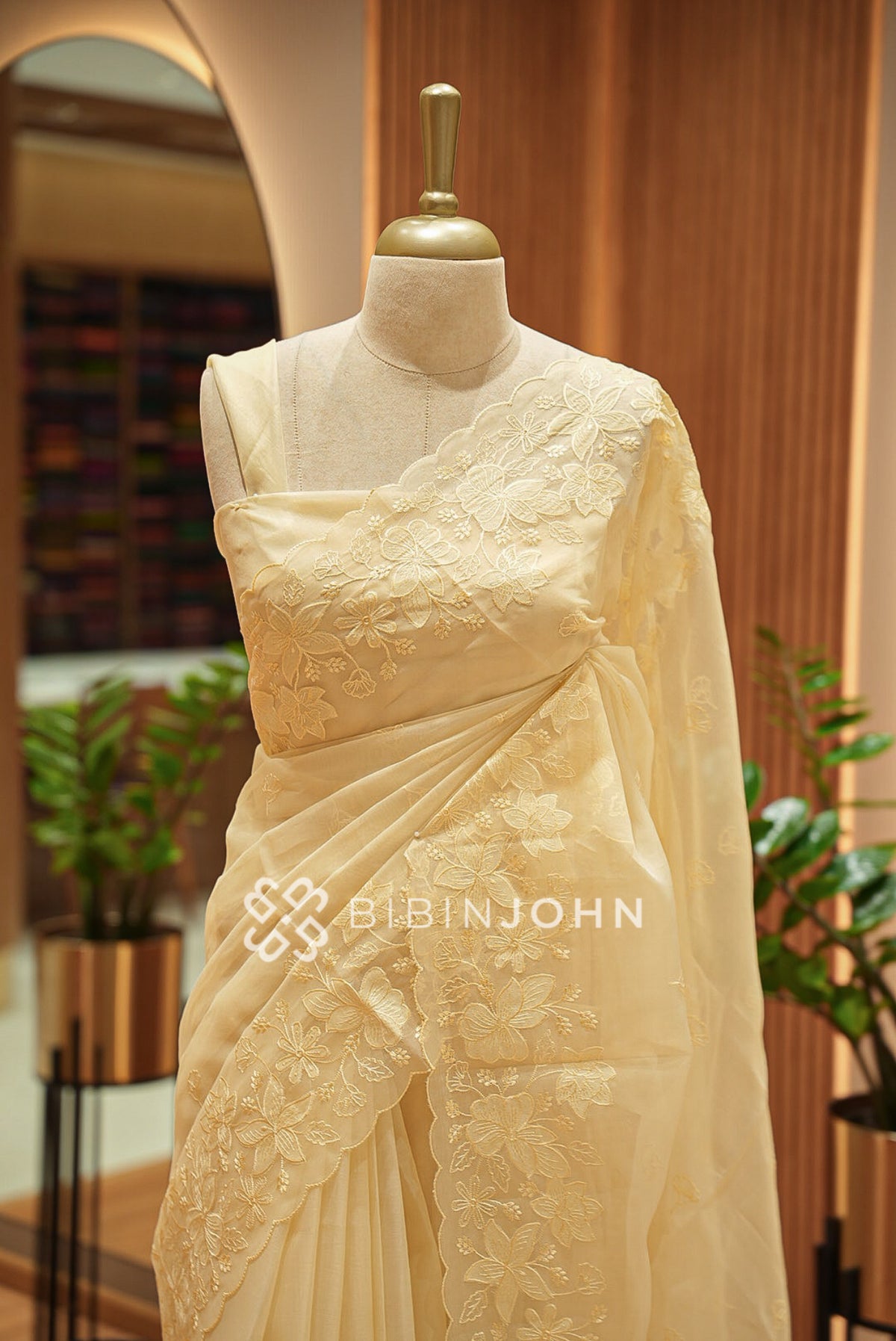 Organza Embroidery Saree Butter-Yellow BJ1020