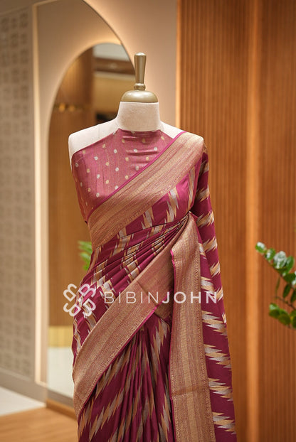 Silk Brocade Saree Wine BJ1031