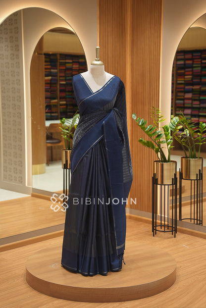 Semi Tussar Weaving Saree For Women Navy Blue BJ2648