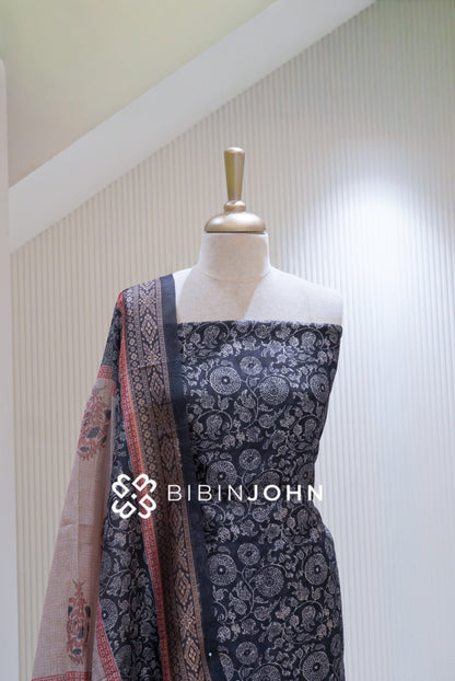 Silk Embroidery Unstitched Salwar Suit Material Black BJ1714