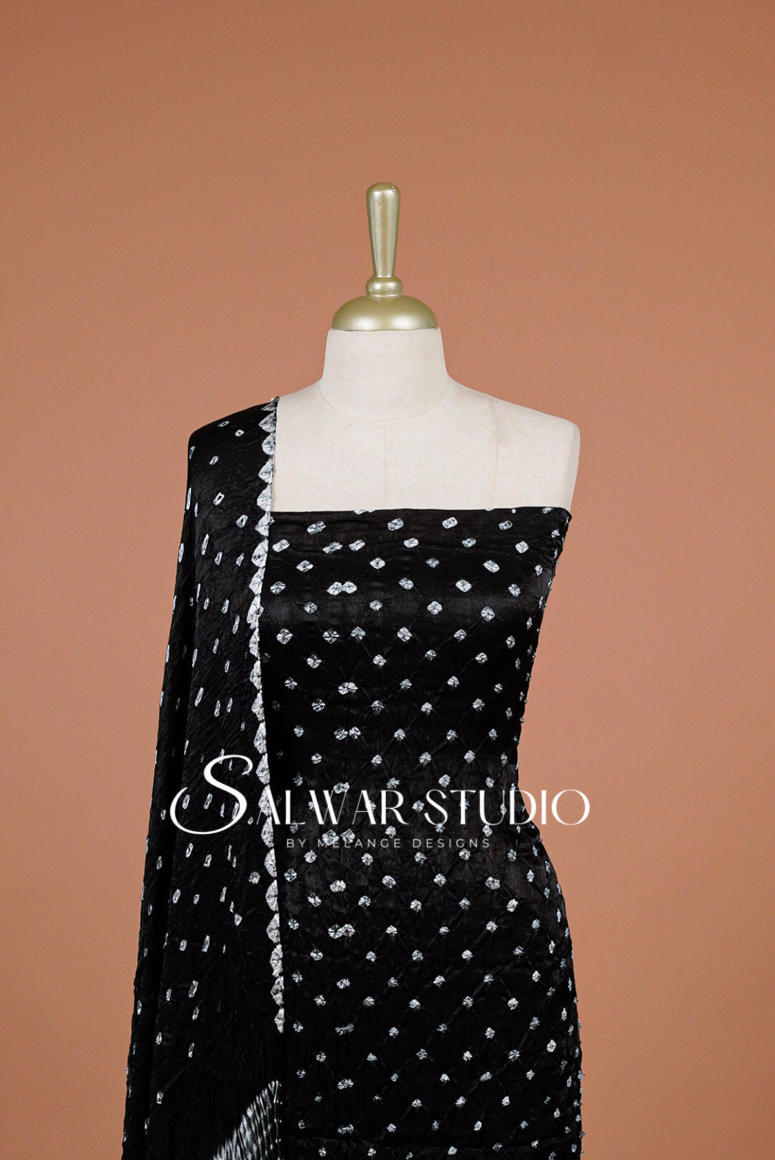 Pure Bandhani Unstitched Salwar Suit Dress Material Black AC0310