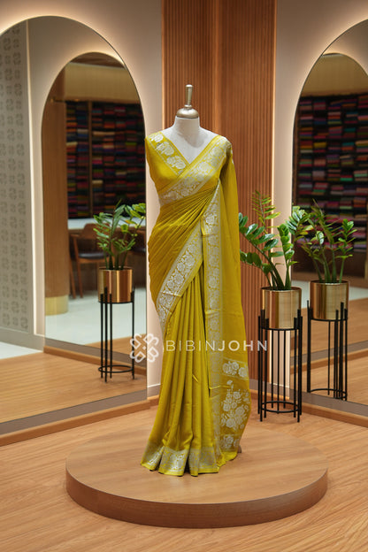 Chiffon Banarasi Saree For Women Mustard Yellow BJ2540
