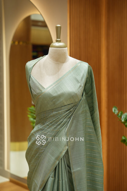 Semi Tussar Weaving Saree For Women Sage Green BJ2313