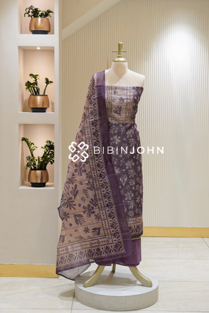 Semi Silk Embroidery Unstitched Salwar Suit Material Deep Plum Purple BJ2483