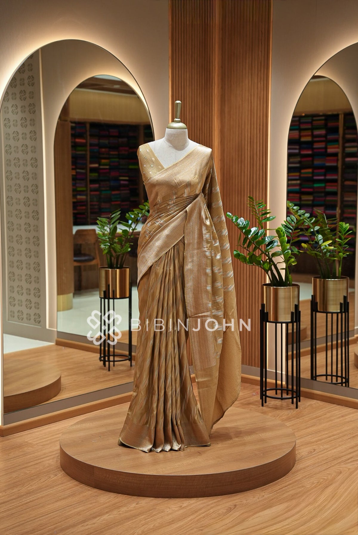 Silk Brocade Saree Golden Beige BJ1035
