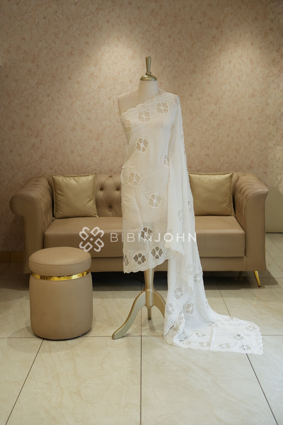 Georgette Embroidery Dupatta For Women Ivory White BJ2428