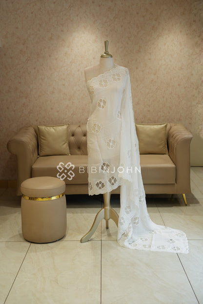 Georgette Embroidery Dupatta For Women Ivory White BJ2428