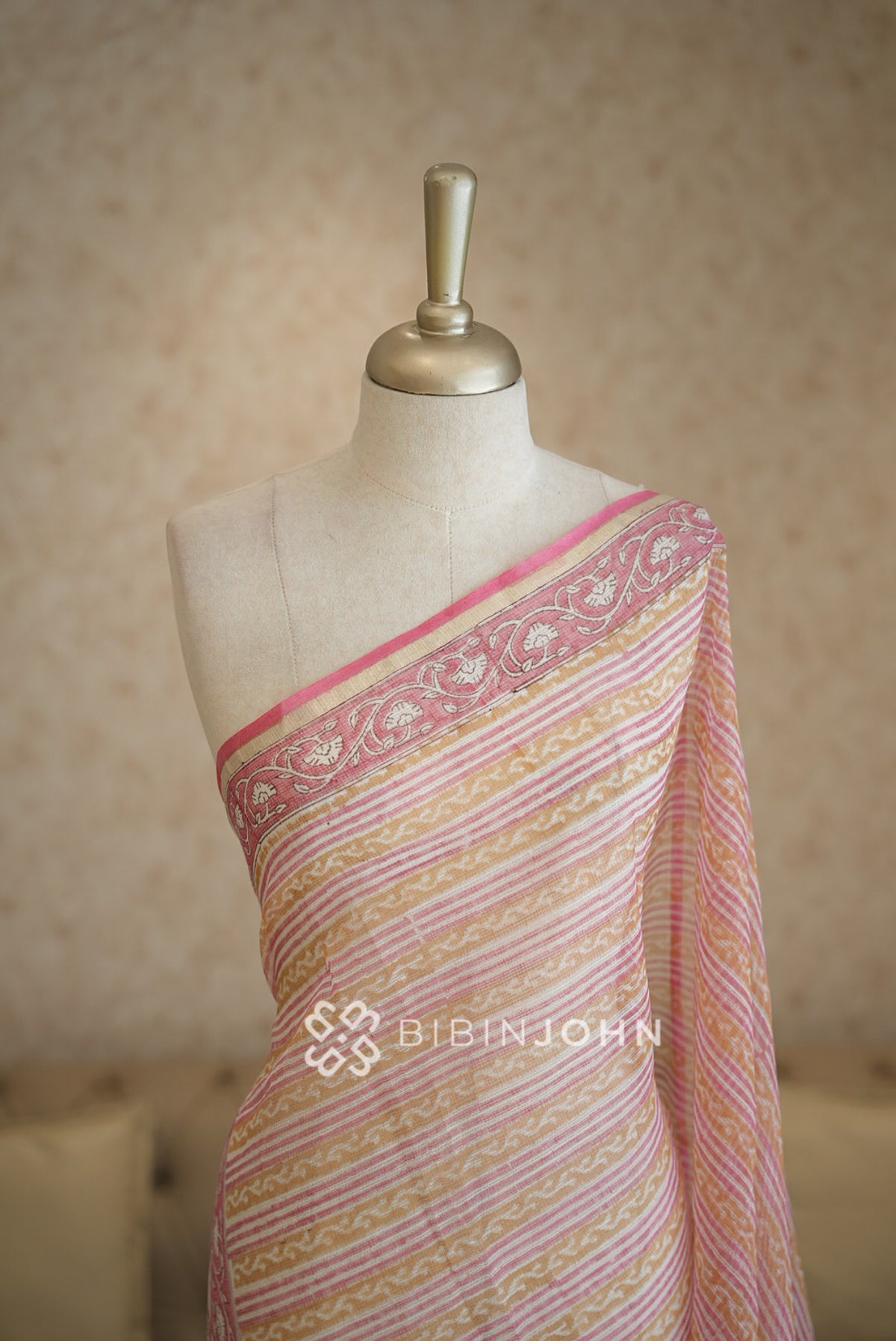 Cotton Cotta Dupatta For Women Ivory White with Baby Pink BJ2394