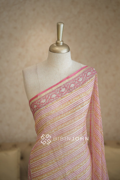 Cotton Cotta Dupatta For Women Ivory White with Baby Pink BJ2394