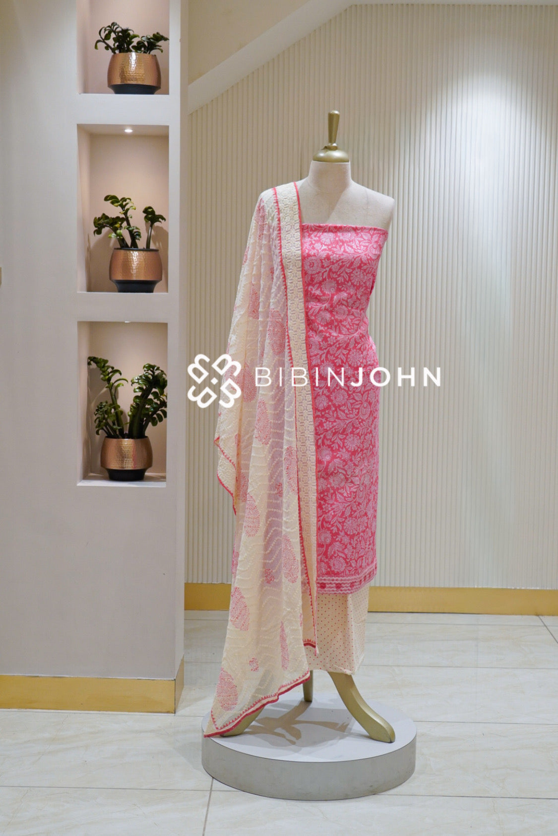 Printed Chanderi Unstitched Salwar Suit Material Rose Pink BJ1852