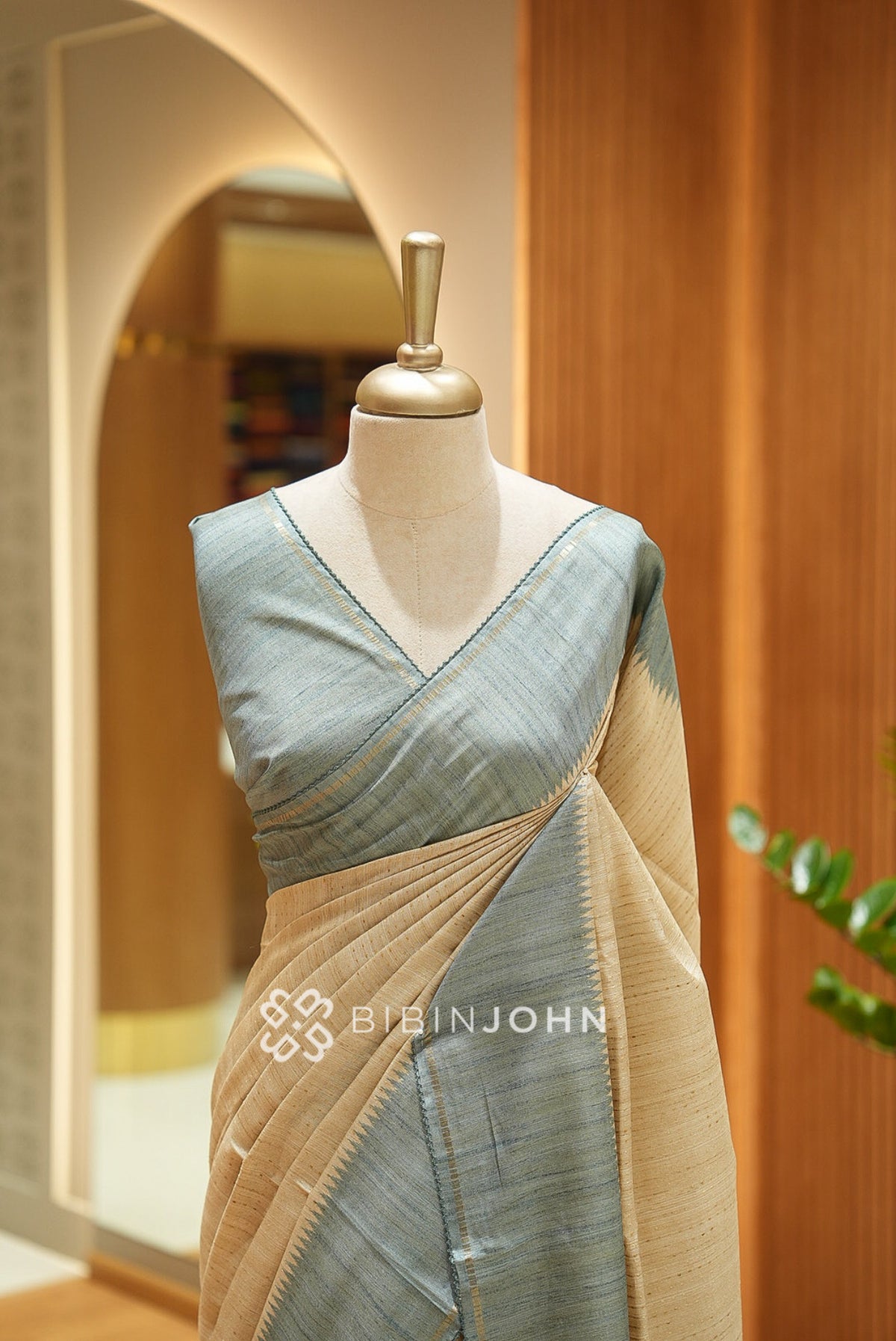 Semi Tussar Weaving Saree For Women Cream Beige BJ2658