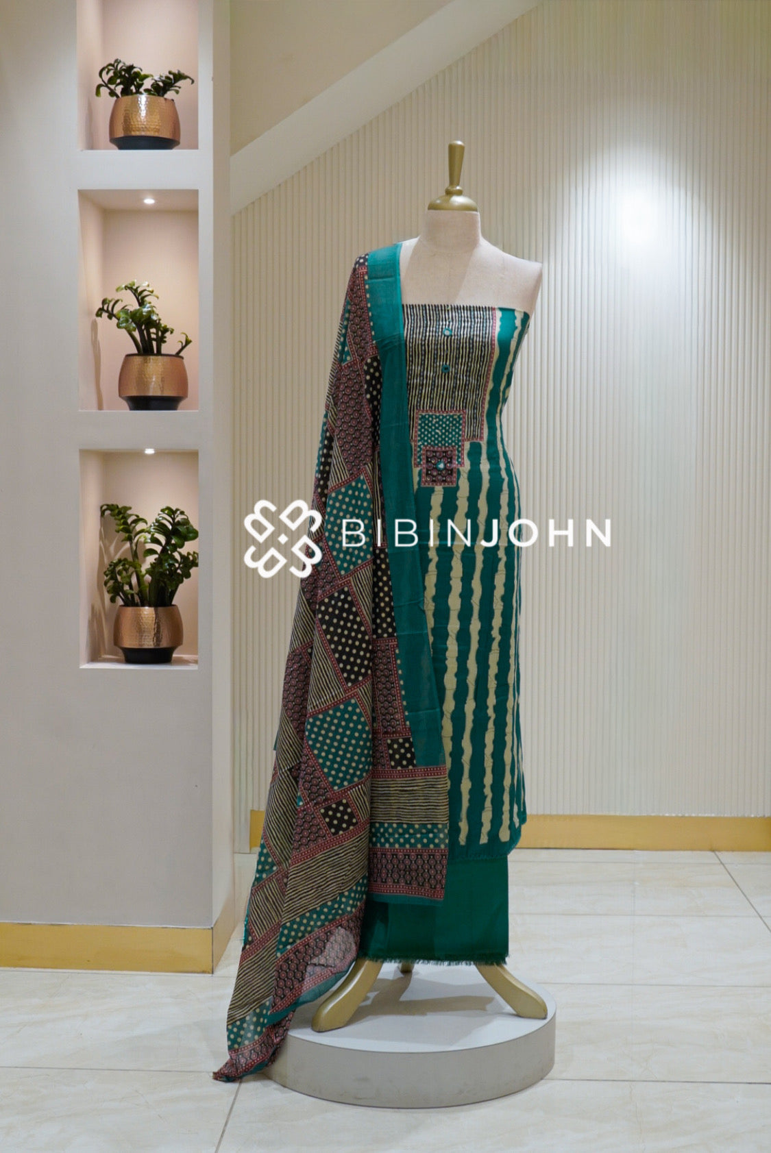 Cotton Embroidery Unstitched Salwar Suit Material Teal Green BJ2251