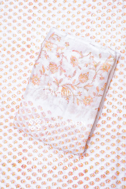 Printed Cotton Unstitched Salwar Suit Material White BJ1117
