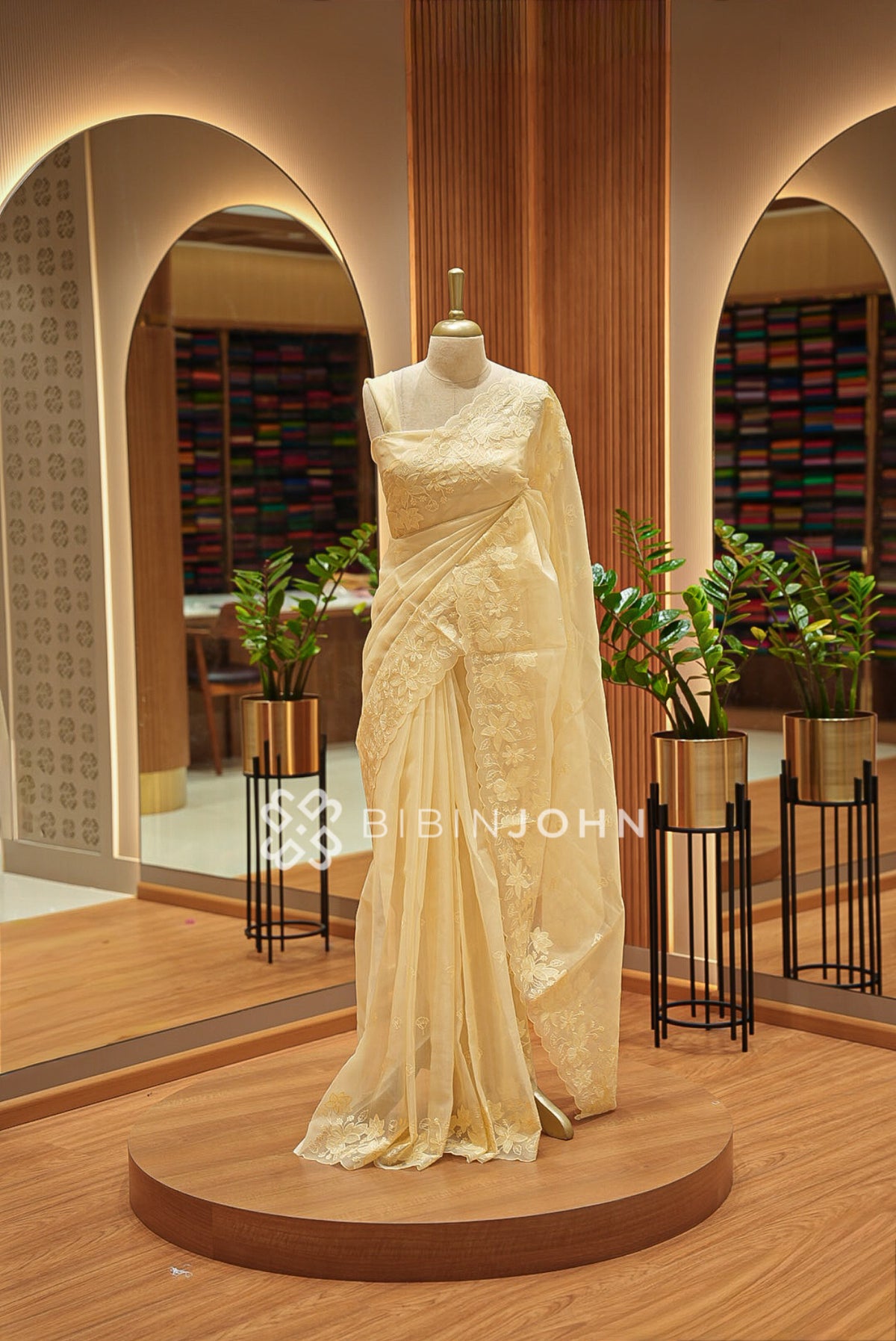 Organza Embroidery Saree Butter-Yellow BJ1020