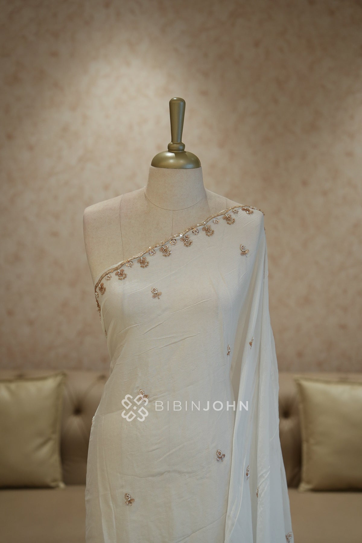 Chiffon Embroidery Dupatta For Women Ivory White BJ2433