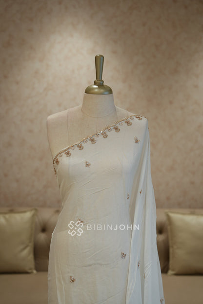 Chiffon Embroidery Dupatta For Women Ivory White BJ2433
